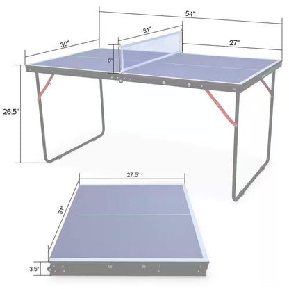 Table Tennis Table Midsize Foldable Portable Ping Pong Table Set with Net and 2 Ping Pong Paddles