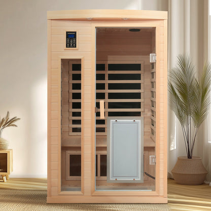 Low EMF Hemlock Wood Two Person Infrared Sauna Room with Touch Control and Glass Door