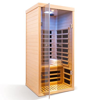 Low EMF Infrared Double Sauna Room with Bluetooth & LED Lighting - Natural Wood