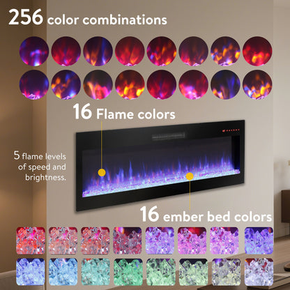 70 Inch Fireplace TV Stand with Smart Electric Fireplace - Tempered Glass & MDF