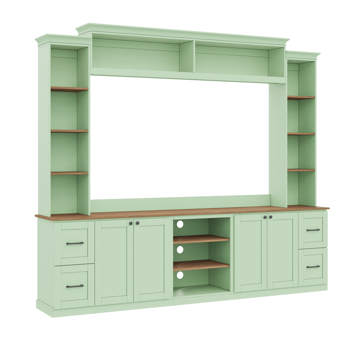4-in-1 Entertainment Center Wall Unit with Bookshelf for TVs Up to 70" - Black, White, Green