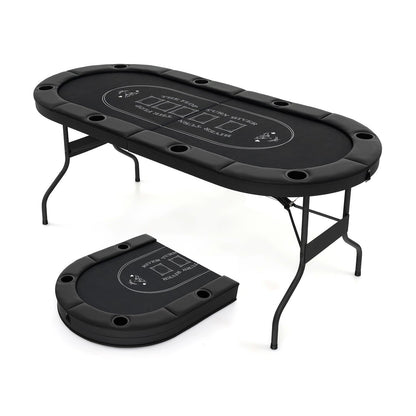 72 Inch Foldable Poker Table for 8 Players Portable Oval Card Board Game Table-Black