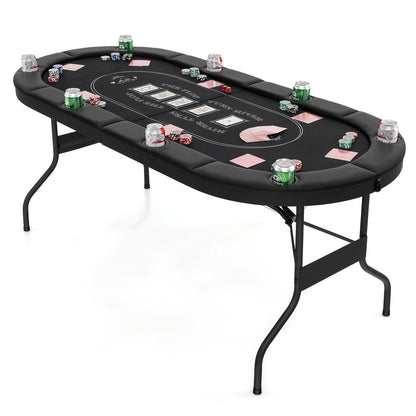 72 Inch Foldable Poker Table for 8 Players Portable Oval Card Board Game Table-Black