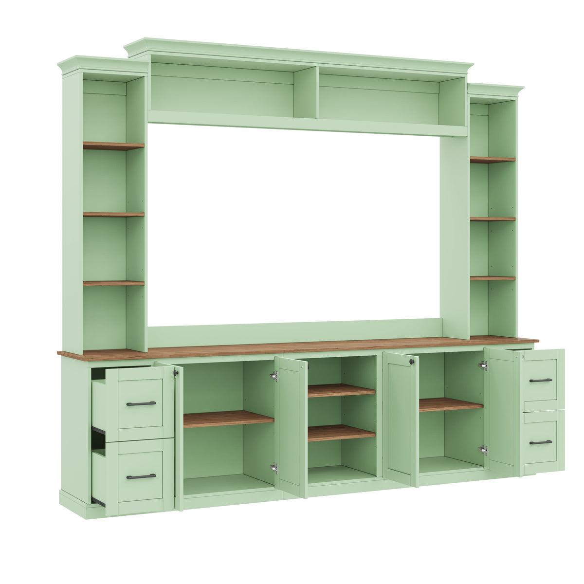 4-in-1 Entertainment Center Wall Unit with Bookshelf for TVs Up to 70" - Black, White, Green