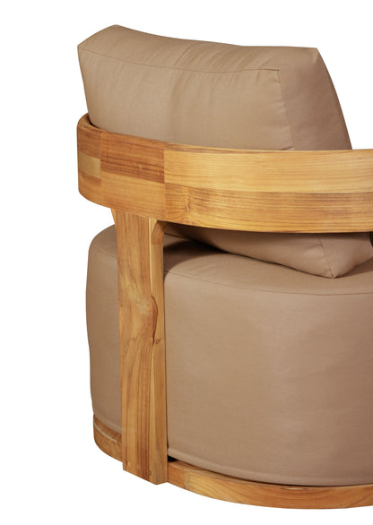 Eclipse Outdoor Solid Teak Wood Revolving Chair - Light Brown Fabric