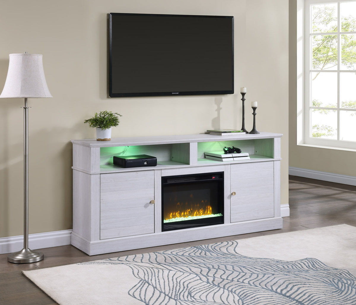 Terra - TV Stand Console With Fireplace - White Walnut