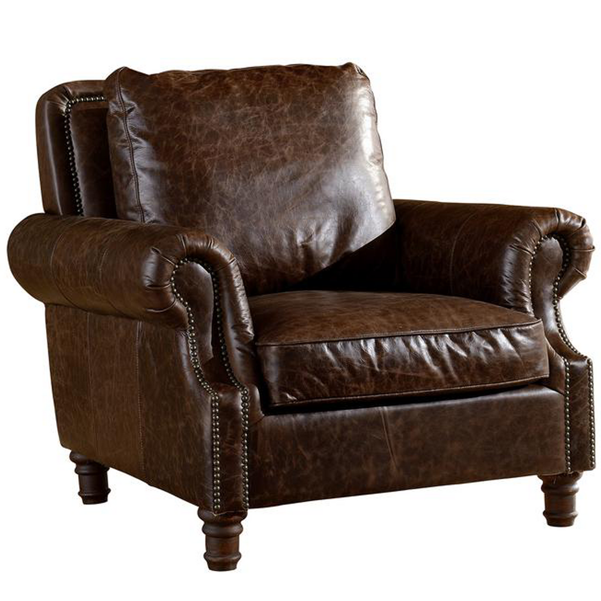 English Rolled Arm - Arm Chair - Dark Brown Leather