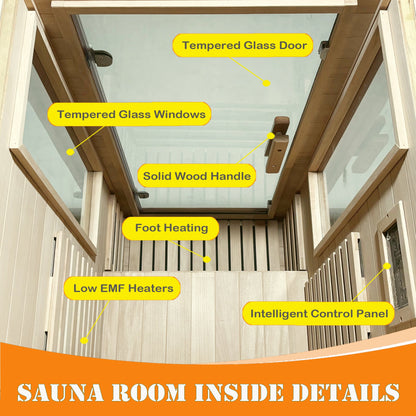 1 Person Far Infrared Sauna Room with LCD Touch Control - Solid Wood