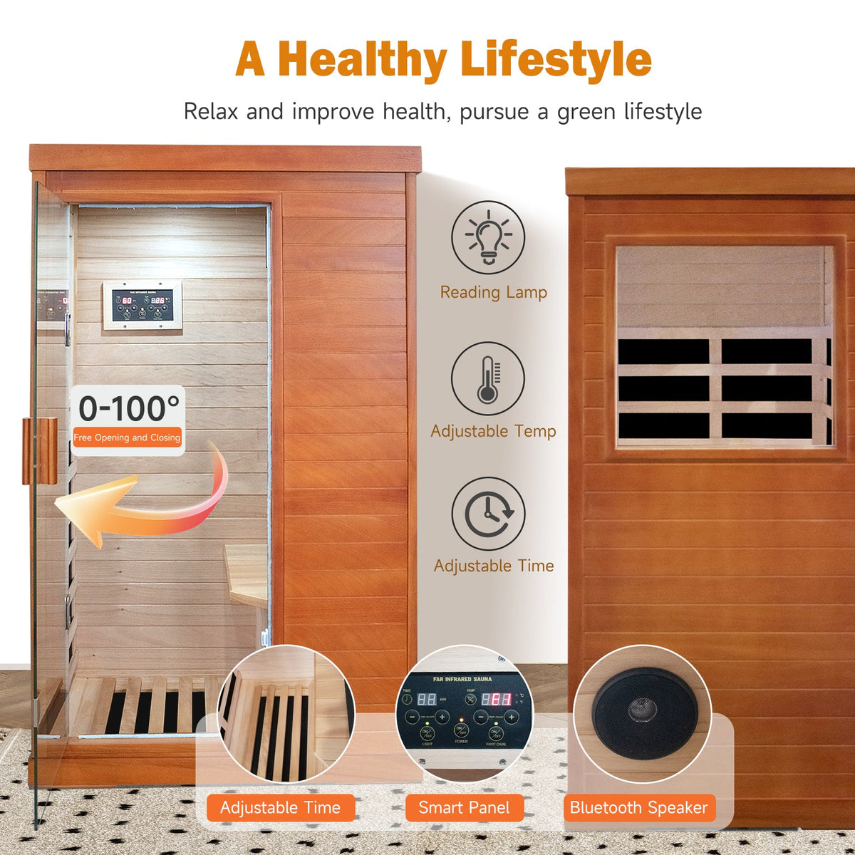 Solid Wood Infrared Sauna Room with Broad-Spectrum Heating Plates - Natural