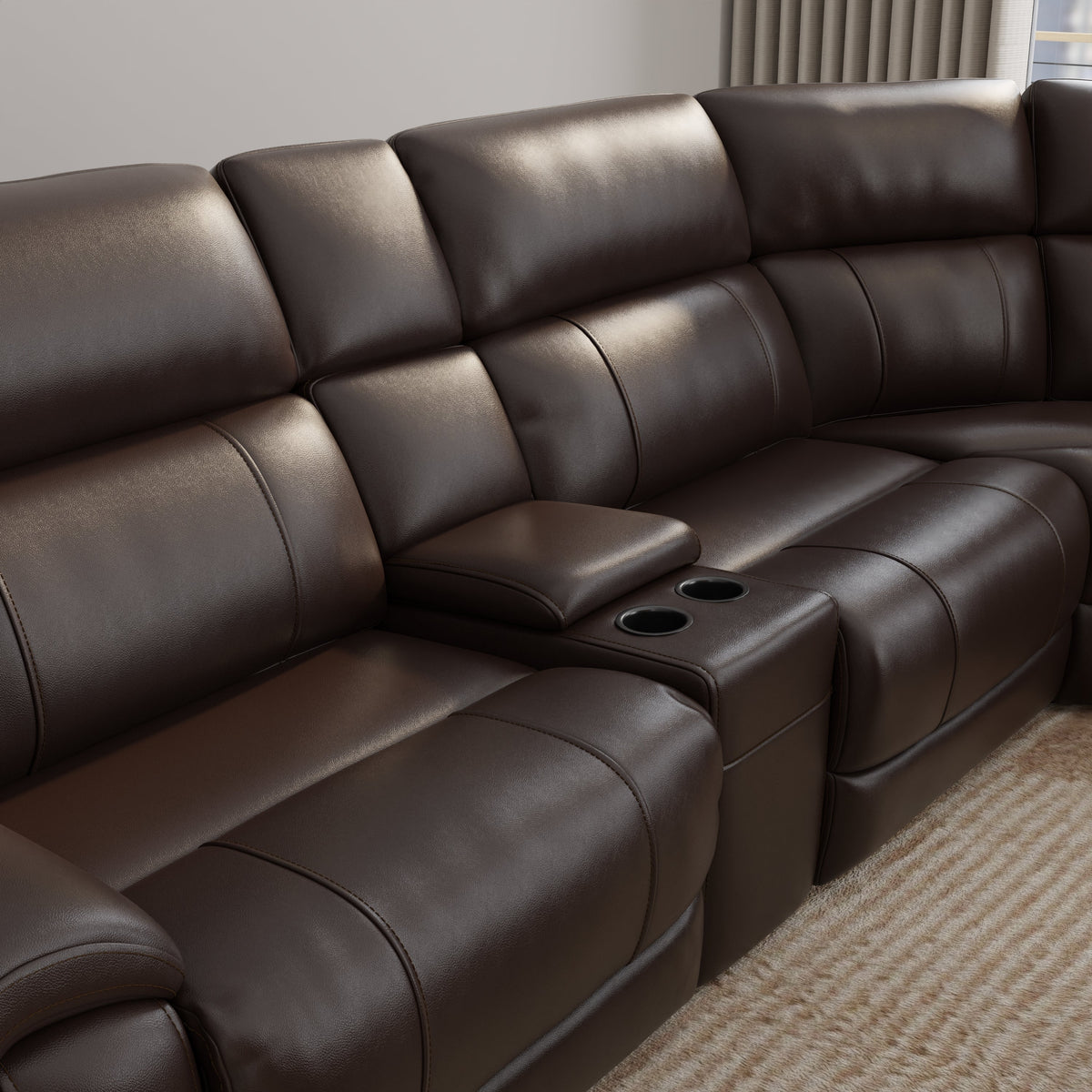 6-Piece Leather Power Sectional in Brazil Tobacco