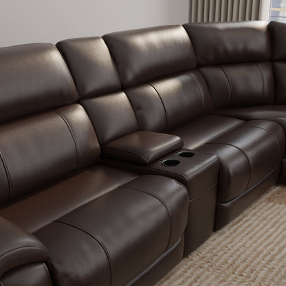 6-Piece Leather Power Sectional in Brazil Tobacco