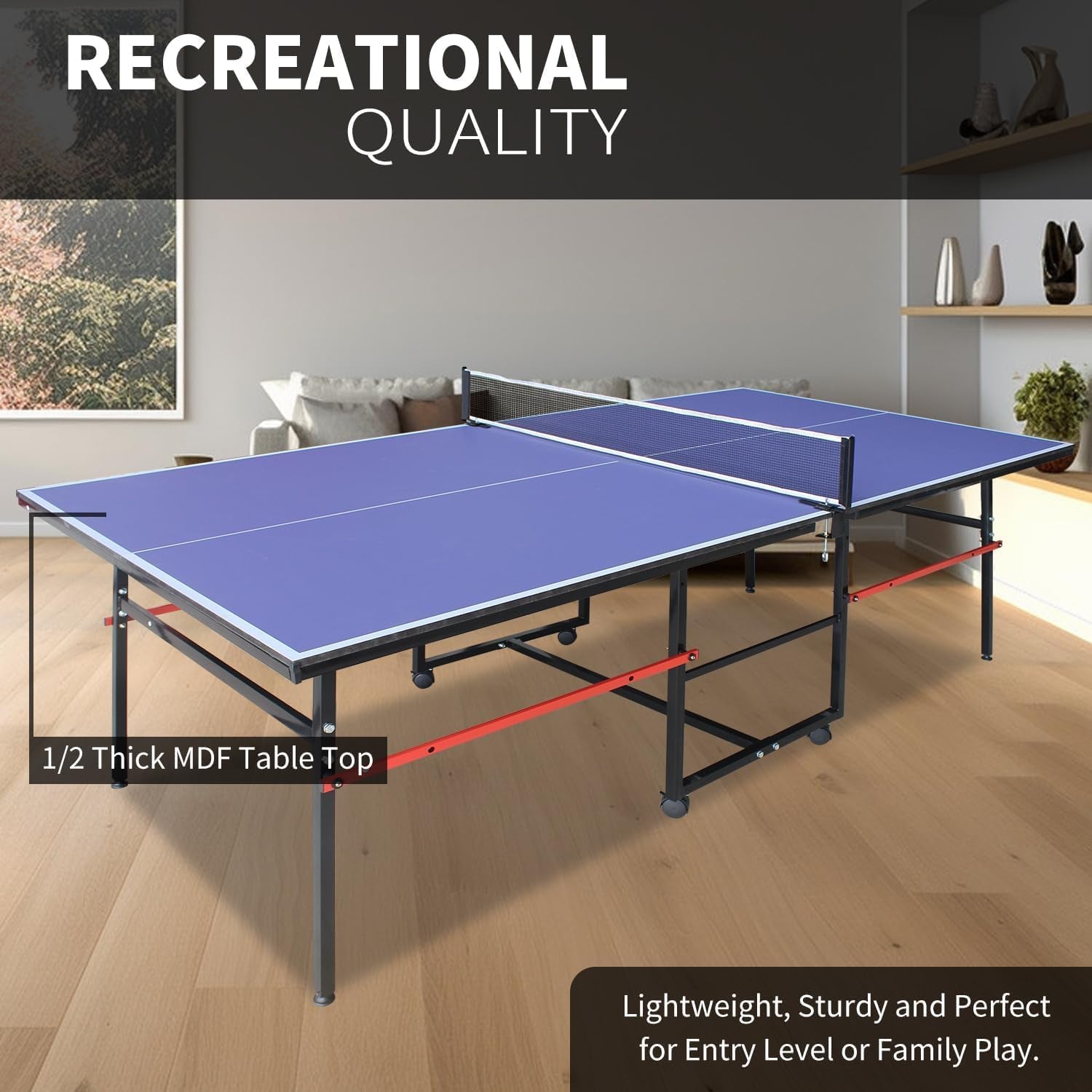 8FT Table Tennis Game Set | Professional Indoor/Outdoor Foldable Ping Pong Table with Waterproof Net, Single Player Playback Mode -Quick Assembly