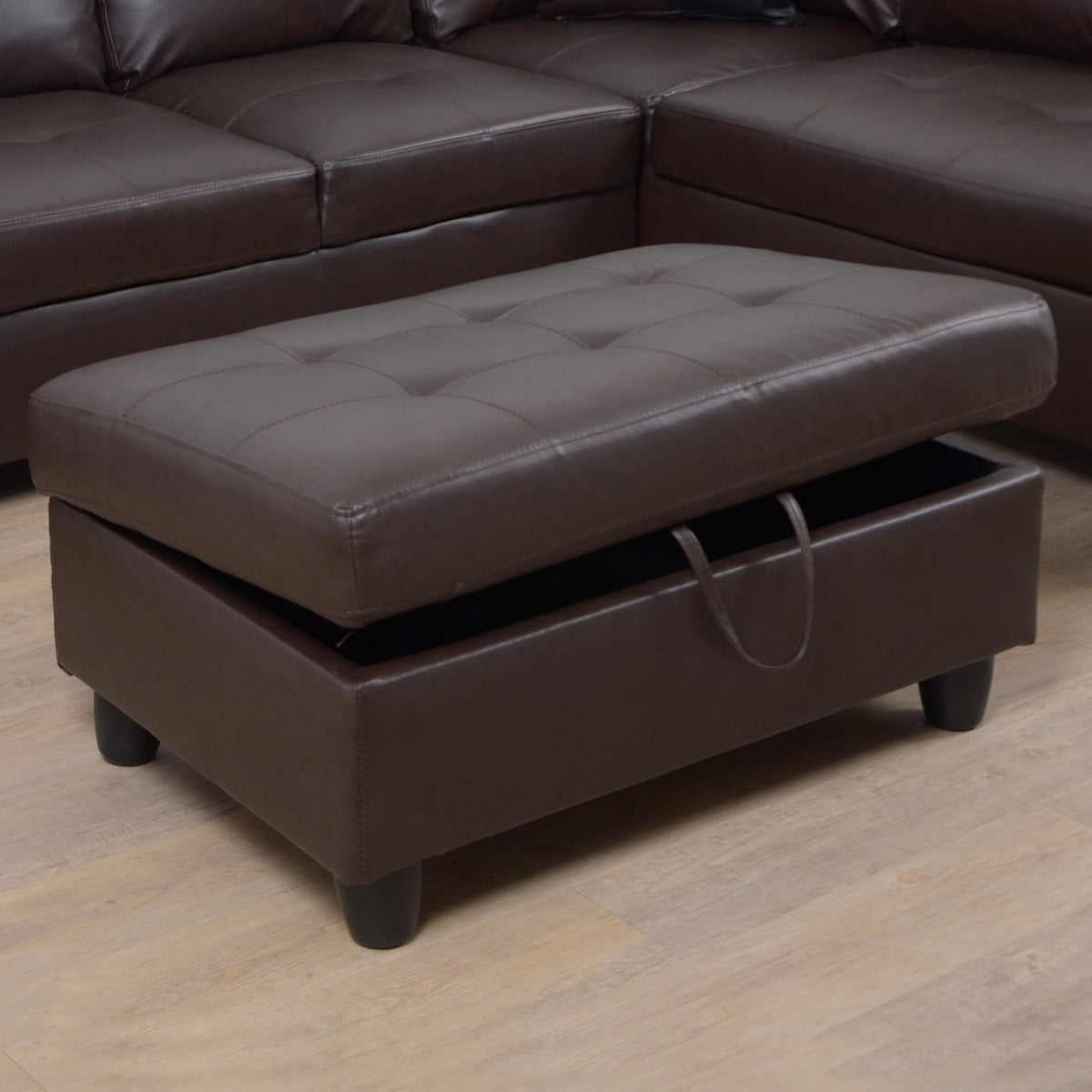 Brown Faux Leather Sectional Sofa Set with Left-Facing Chaise - Brown