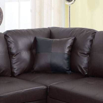 Brown Faux Leather Sectional Sofa Set with Left-Facing Chaise - Brown