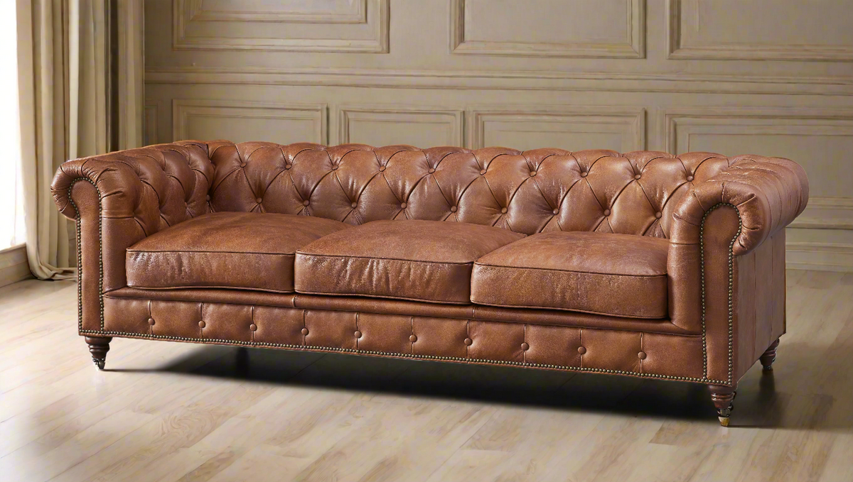 Century Chesterfield Sofa - Bark Brown Leather | Crafters And Weavers