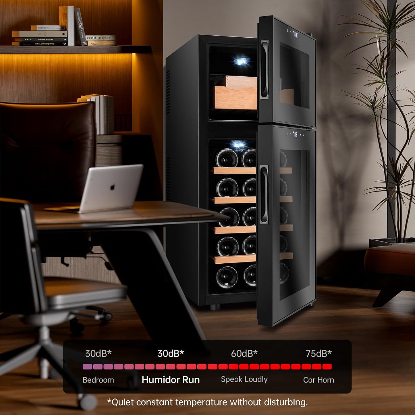 59L Electric Cigar Humidor Cabinet,400 Counts Cigar Humidor Cabinet with Humidifiers and Hygrometers, Cooling Temperature Control, Cooling Cabinet with 5 Cedar Wood Shelves for Cigar Lovers