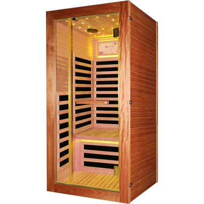 American White Oak Single Person Sauna Room with LED Lighting