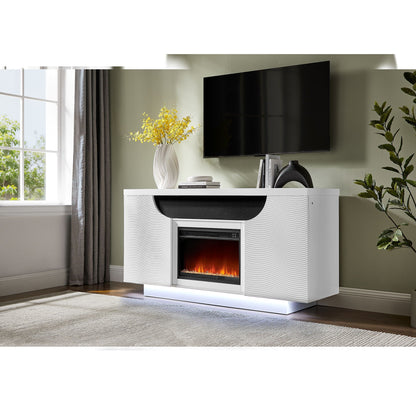 Electric Fireplace TV Stand with Multi-Color LED & 15 Temperature Settings - White