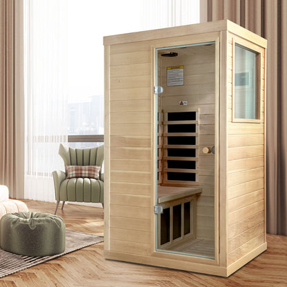 Canadian Hemlock Wood One Person Far Infrared Sauna with Bluetooth Audio - Natural