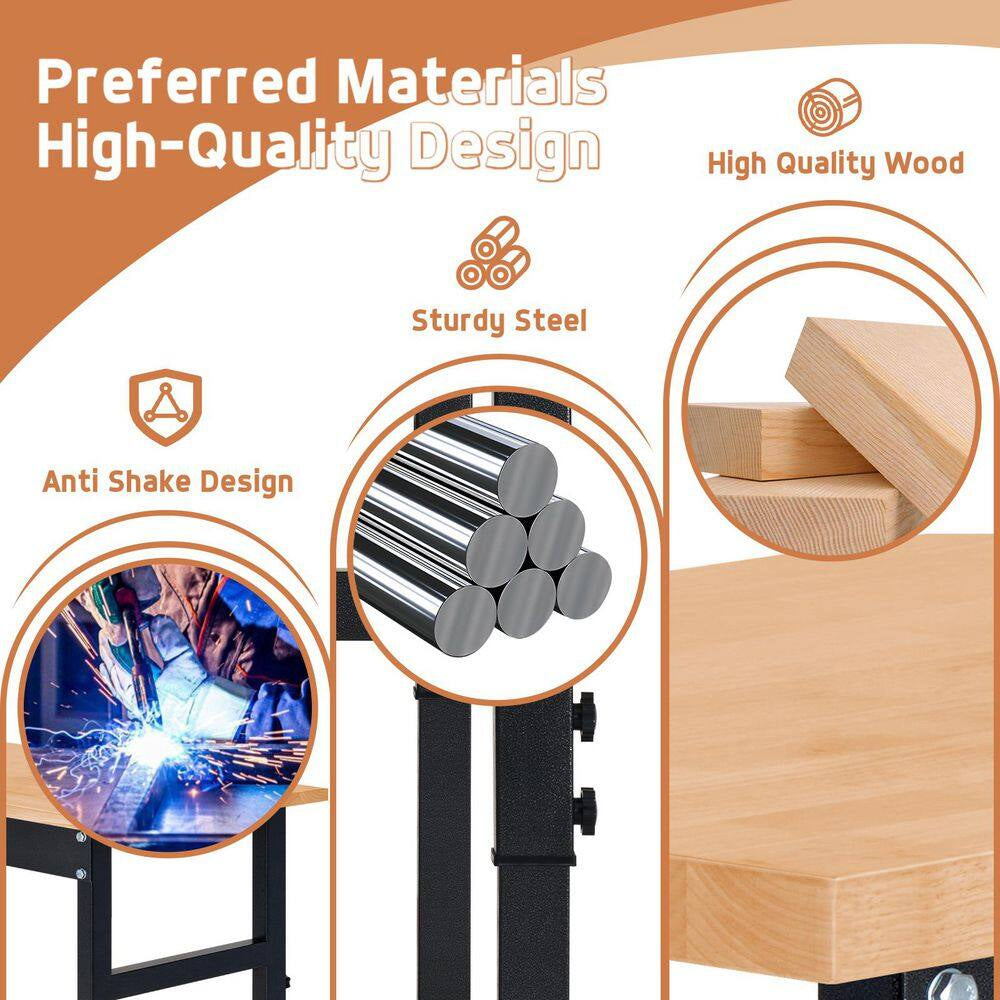 48 In. W X 24 In. D Heavy-Duty Work Bench Adjustable Work Bench Work Table, Solid Wood Top with Foot Pads and Partition