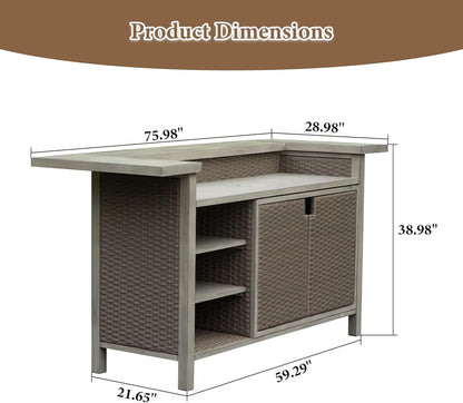 Patio Bar Table with Cabinet - Outdoor Aluminum & PE Wicker