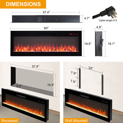 70 Inch Fireplace TV Stand with Smart Electric Fireplace - Tempered Glass & MDF