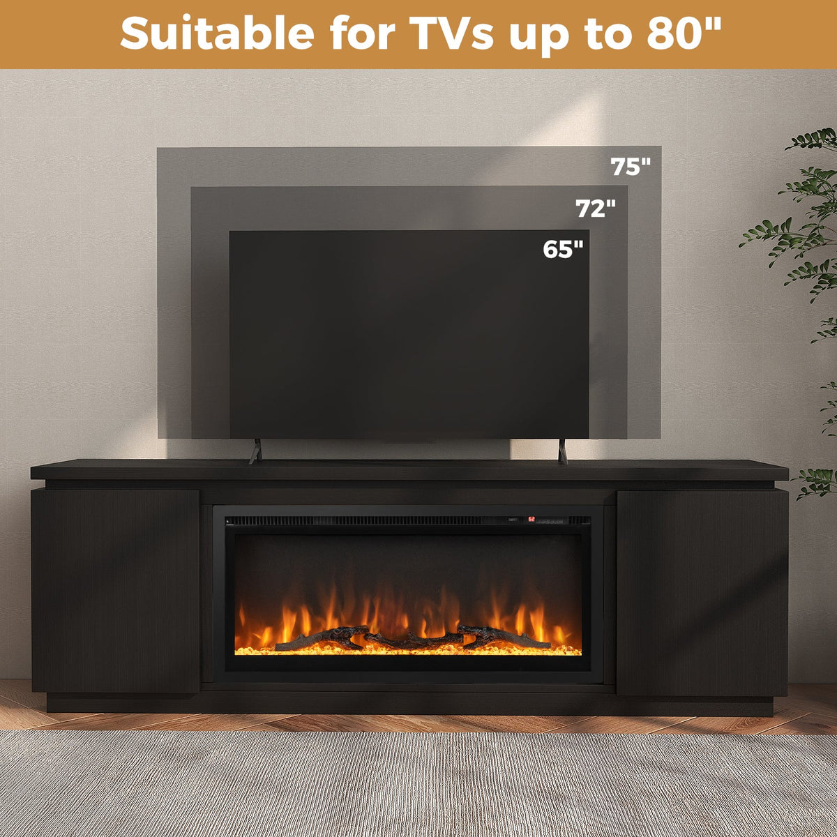 Fireplace TV Stand for TVs up to 80 Inch with 3 Adjustable Shelves