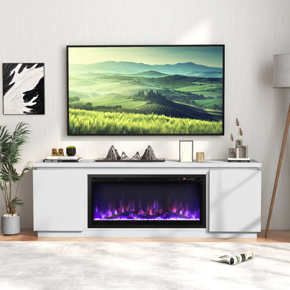 Fireplace TV Stand for TVs up to 80 Inch with 3 Adjustable Shelves