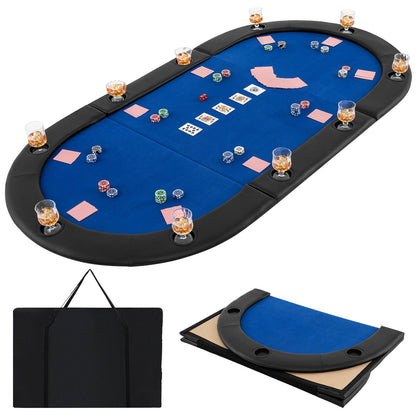 Portable 84 x 42 Inch 10-Player Foldable Padded Poker Table Top-Blue