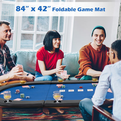 Portable 84 x 42 Inch 10-Player Foldable Padded Poker Table Top-Blue