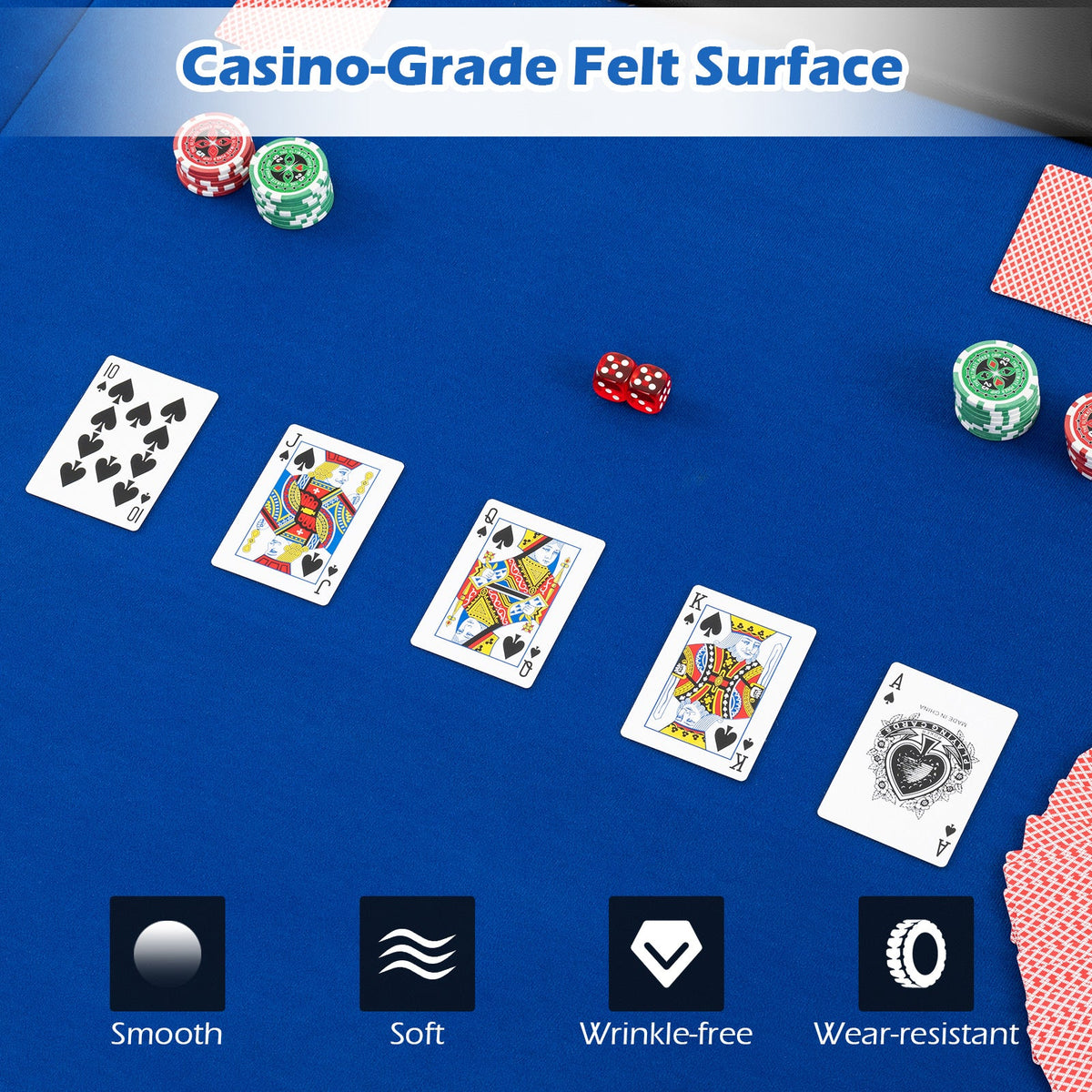 Portable 84 x 42 Inch 10-Player Foldable Padded Poker Table Top-Blue