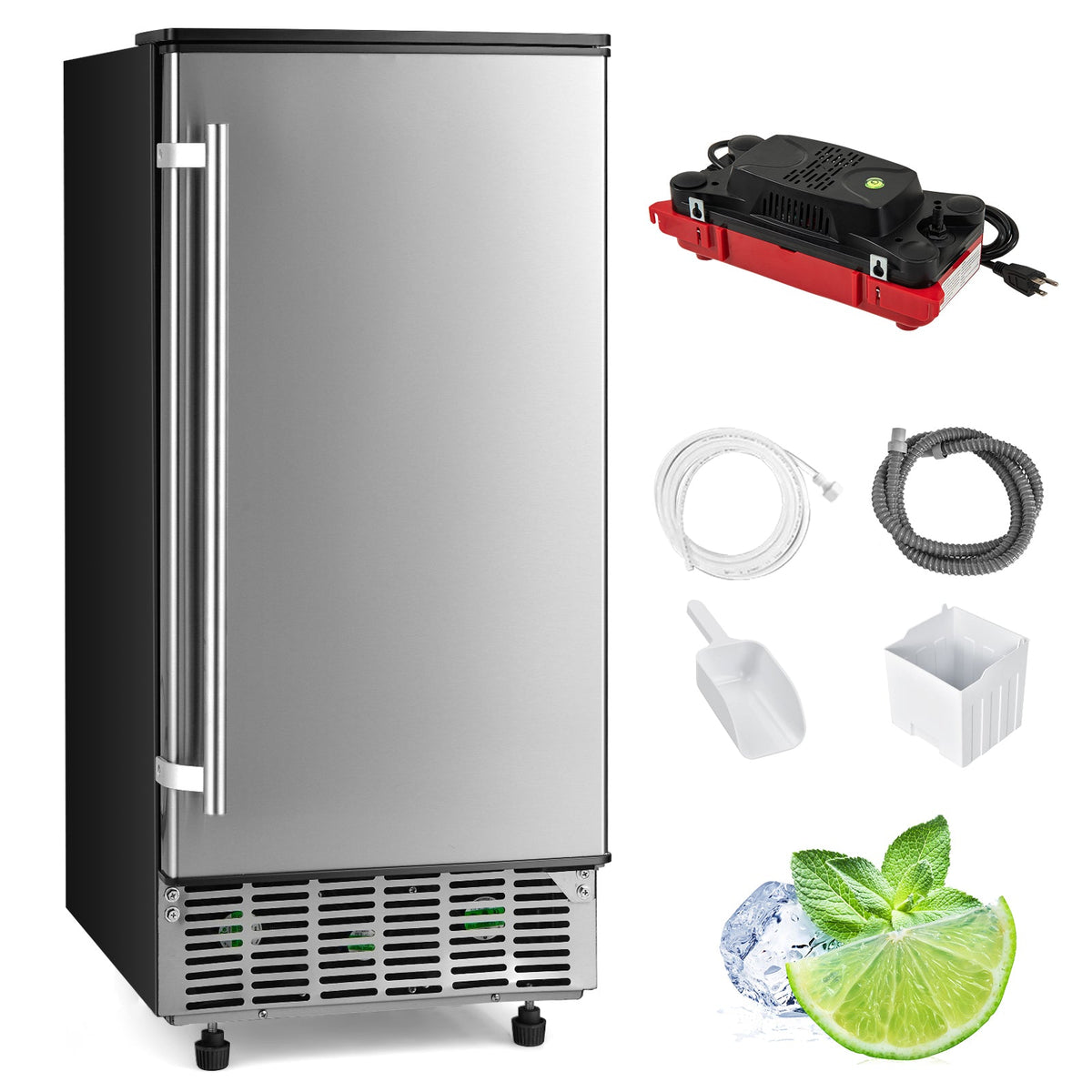 Free-Standing Built-In Undercounter Ice Maker-Silver