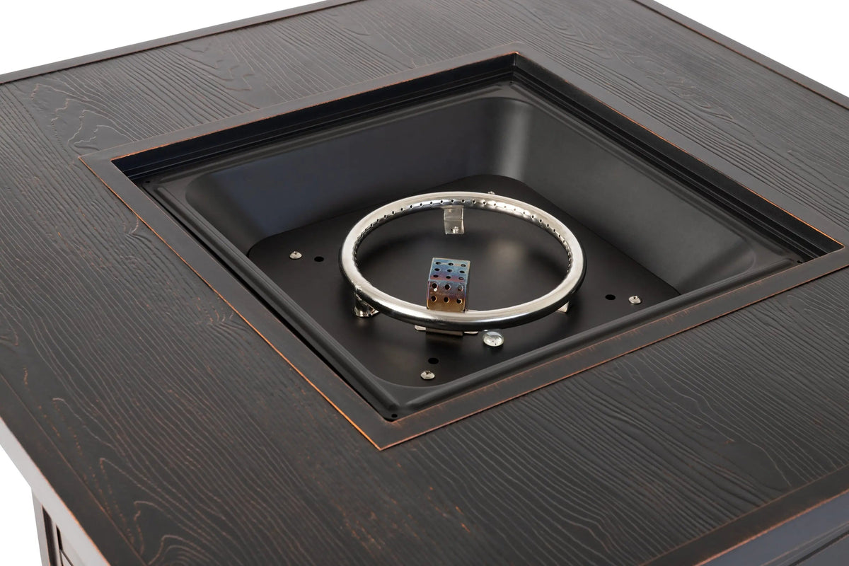 Langhorne 40" Square Woodgrain Aluminum Convertible Gas Fire Pit Table