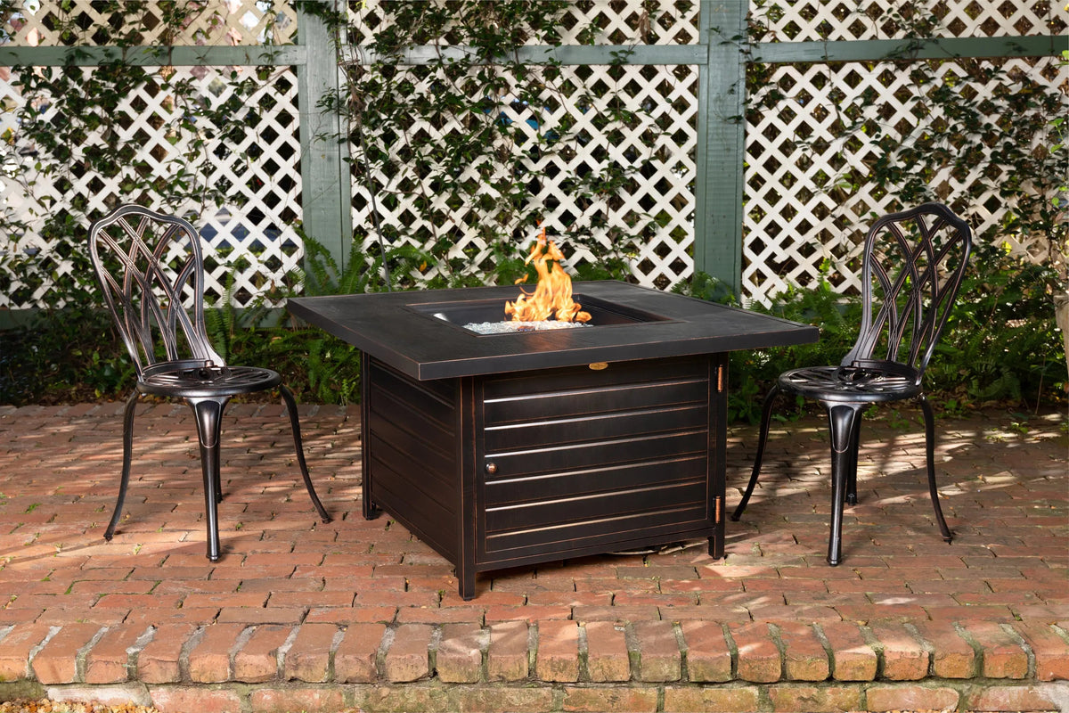 Langhorne 40" Square Woodgrain Aluminum Convertible Gas Fire Pit Table