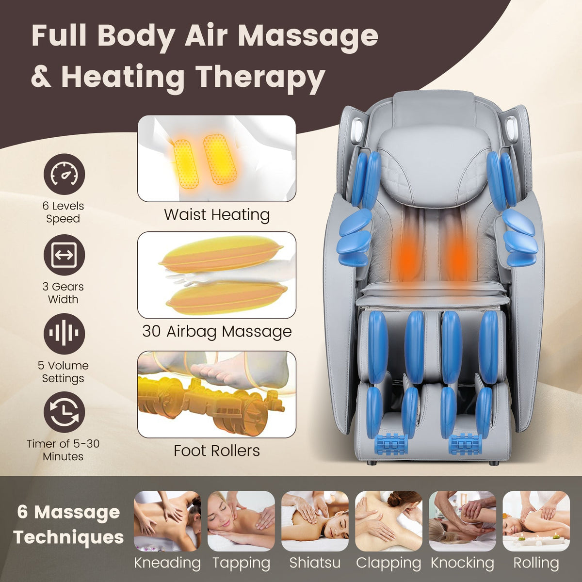 Provox 27-Comfort Full Body Massage Chair with SL Track Airbags Heating