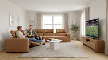 Rally Pro Caramel 6-Piece Power Reclining Sectional with Console and Immersive Sound System
