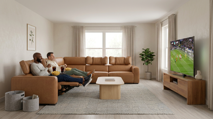 Rally Pro Caramel 6-Piece Power Reclining Sectional with Console and Immersive Sound System