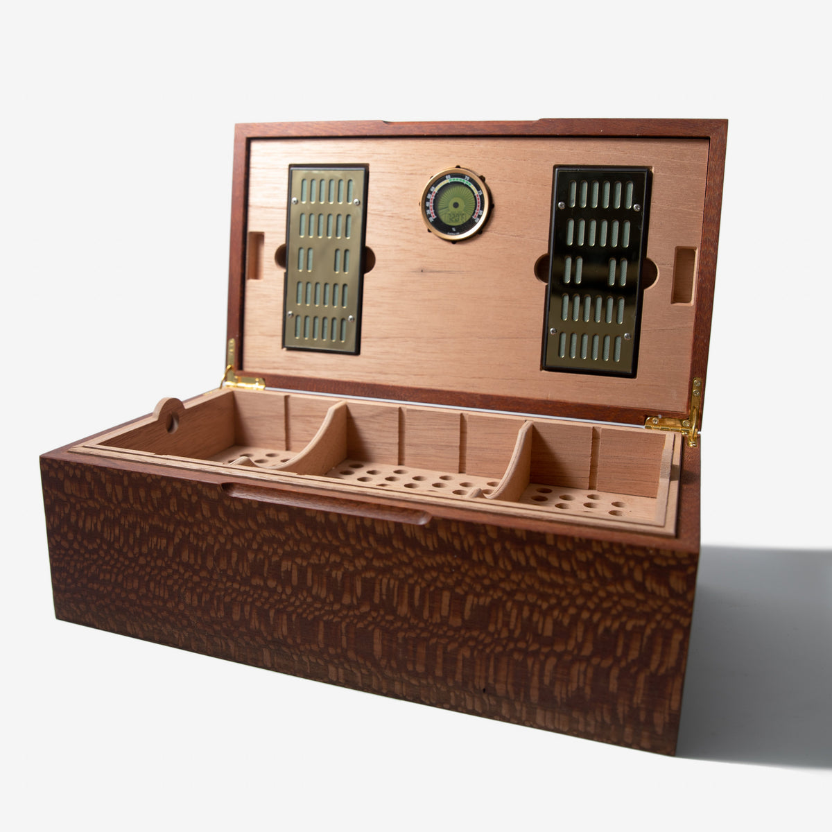 Lacewood Cigar Humidor - Spanish Cedar Lined - 80 Count - Personalized Brass Engraving