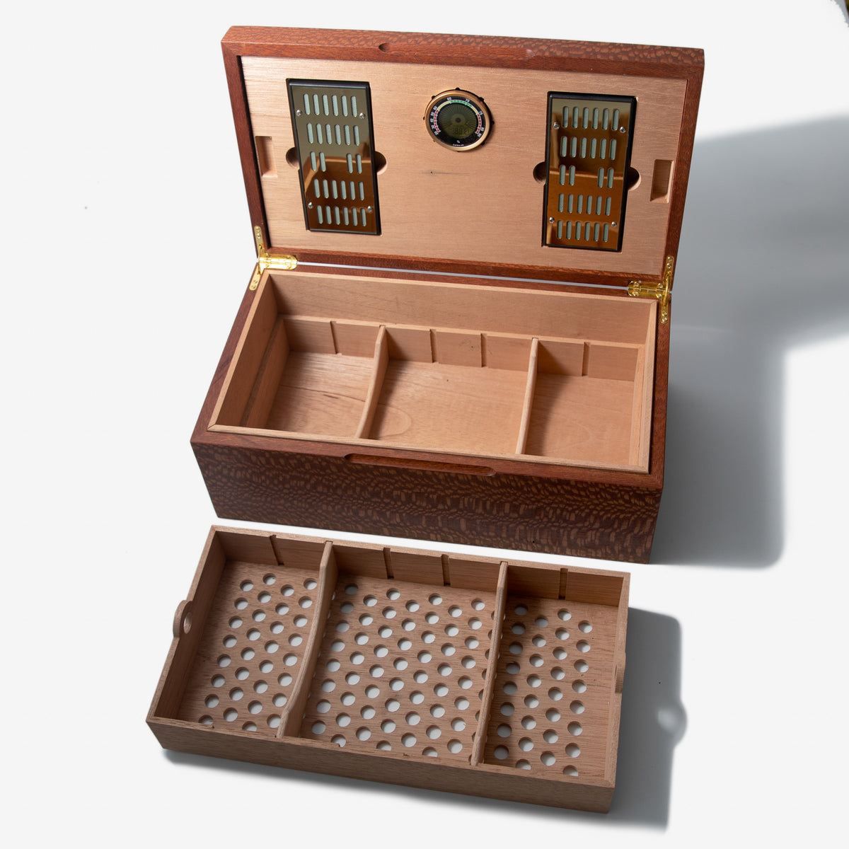 Lacewood Cigar Humidor - Spanish Cedar Lined - 80 Count - Personalized Brass Engraving
