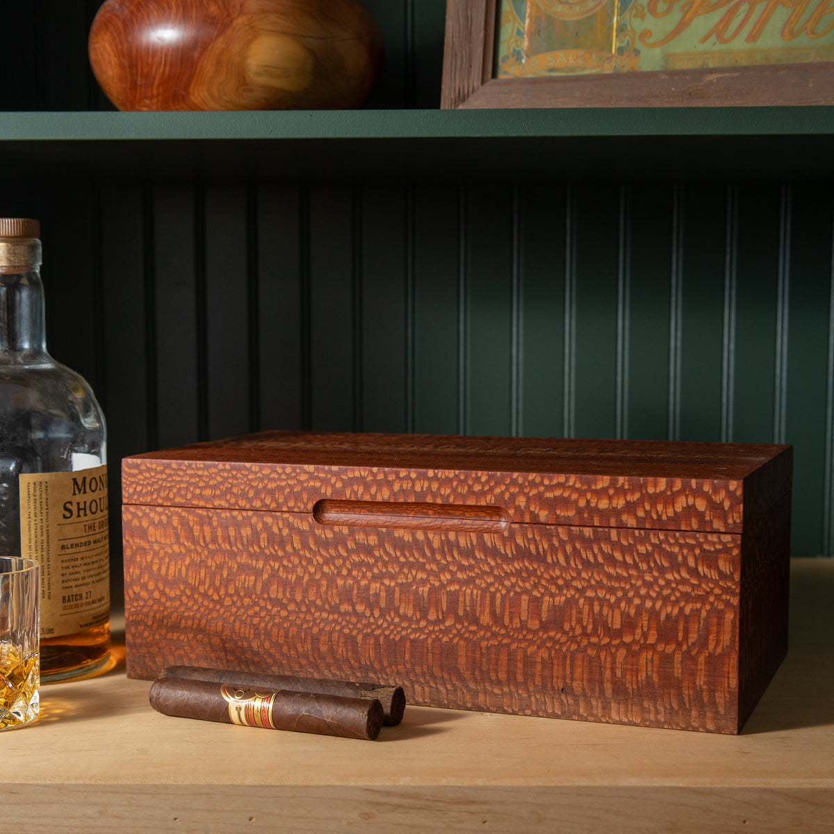 Lacewood Cigar Humidor - Spanish Cedar Lined - 80 Count - Personalized Brass Engraving
