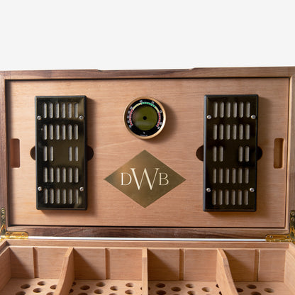 Black Walnut Cigar Humidor - Spanish Cedar Lined - 80 Count - Personalized Brass Engraving
