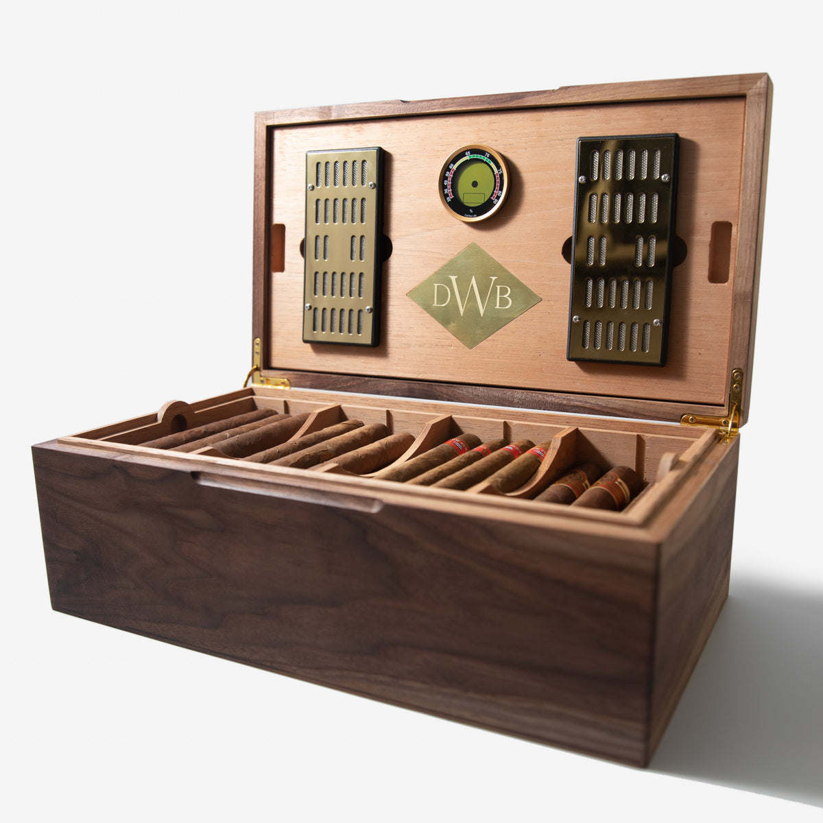 Black Walnut Cigar Humidor - Spanish Cedar Lined - 80 Count - Personalized Brass Engraving
