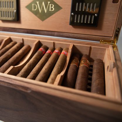 Black Walnut Cigar Humidor - Spanish Cedar Lined - 80 Count - Personalized Brass Engraving