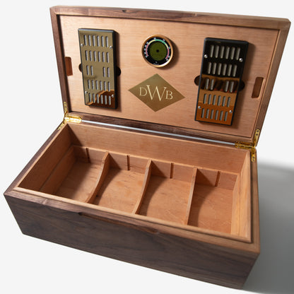 Black Walnut Cigar Humidor - Spanish Cedar Lined - 80 Count - Personalized Brass Engraving