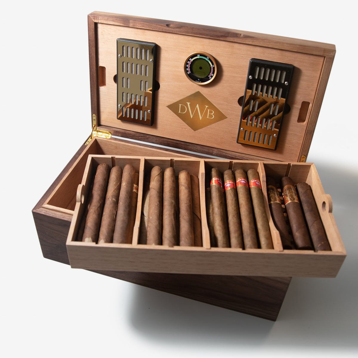 Black Walnut Cigar Humidor - Spanish Cedar Lined - 80 Count - Personalized Brass Engraving
