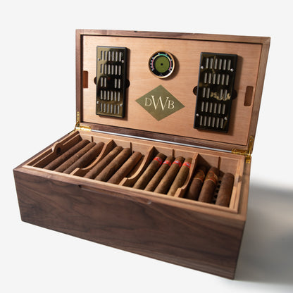 Black Walnut Cigar Humidor - Spanish Cedar Lined - 80 Count - Personalized Brass Engraving