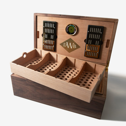 Black Walnut Cigar Humidor - Spanish Cedar Lined - 80 Count - Personalized Brass Engraving