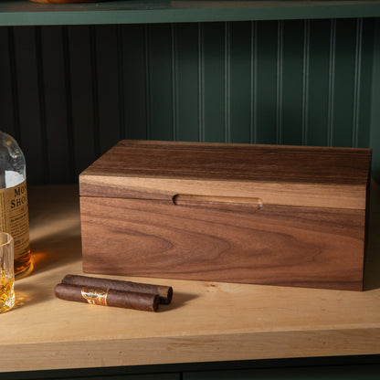 Black Walnut Cigar Humidor - Spanish Cedar Lined - 80 Count - Personalized Brass Engraving