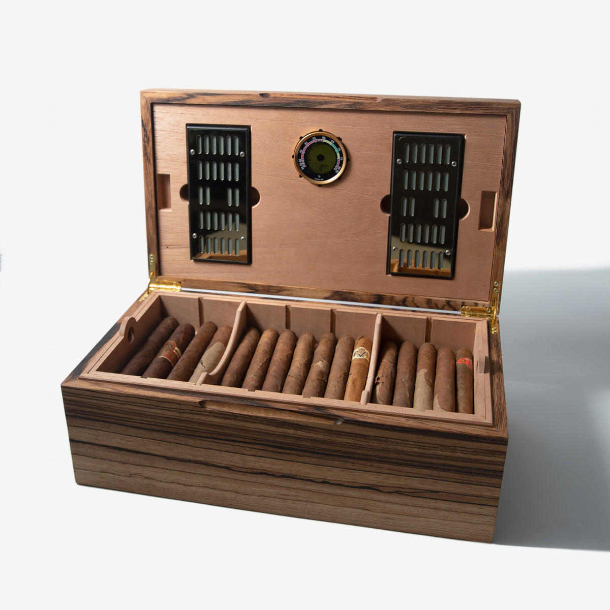 Zebrawood Cigar Humidor - Spanish Cedar Lined - 80 Count - Personalized Brass Engraving