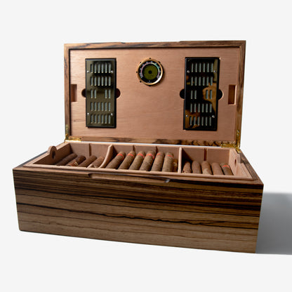 Zebrawood Cigar Humidor - Spanish Cedar Lined - 80 Count - Personalized Brass Engraving